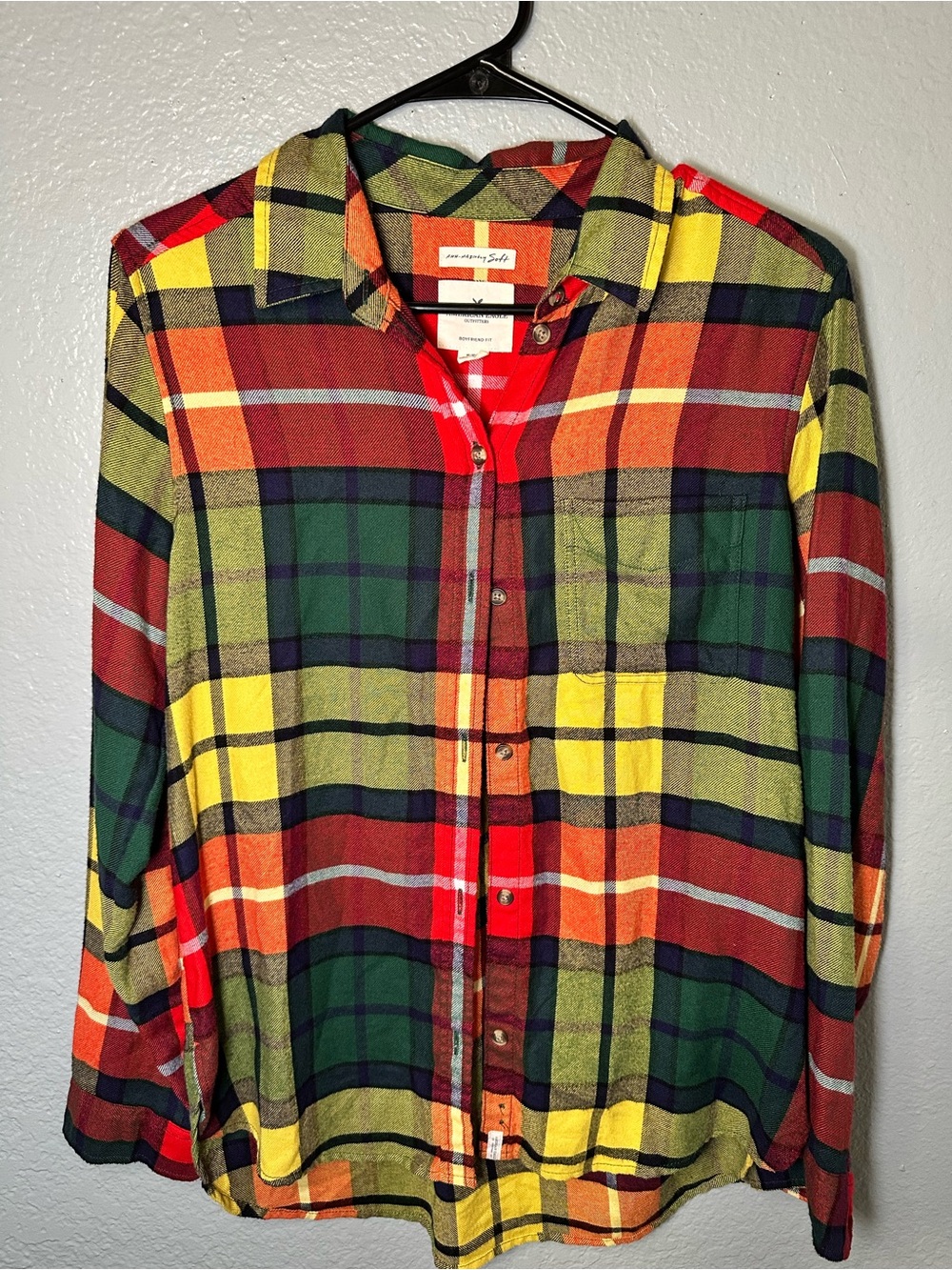 American Eagle Plaid Boyfriend fit long sleeve top